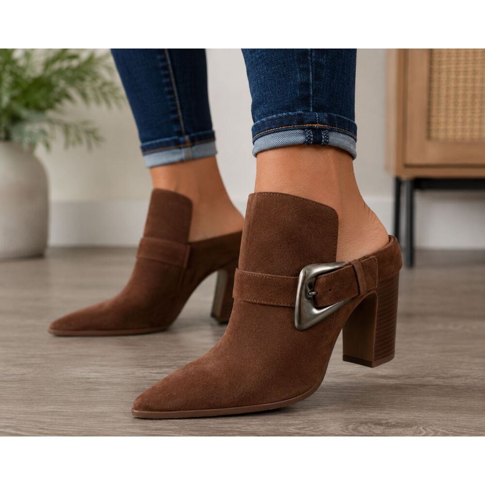 Vince Camuto Baily Bootie Women 12M Reishi Brown Suede Pointed Toe Heel NEW